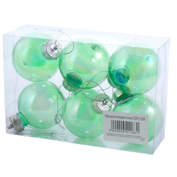 Набор шаров 6шт 6см радужно-зеленый, SYQDPET-0123006