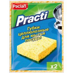 Губка д/посуды Paclan 10х6,5х2,2см 2шт целлюлоза