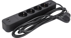 Фильтр сетевой ЭРА 4 гнезда 3м c выключателем/USB/Type-C с заземлением черный