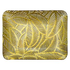 Блюдо декоративное прямоугольное Листья 27х7,5х34,5 стекло золотой