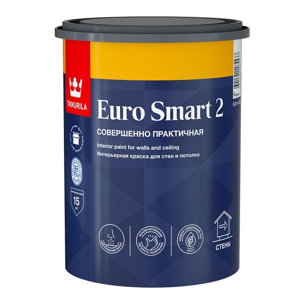 Краска интерьерная Tikkurila EURO Smart 2 глубокоматовая белая (0,9л)