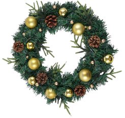 Венок новогодний 40см с шишками и золотыми шарами, SYHHA-0823009