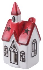 Фигурка керамическая Сказочный домик 15см, красно-белый, LED-подсветка, SYTCC-3823276