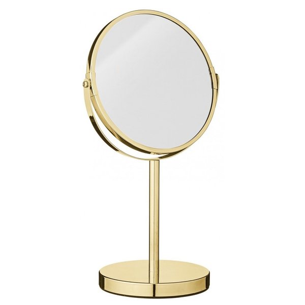Зеркало косметическое диаметр 17см двустороннее, золотой