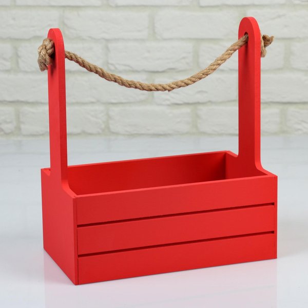 Кашпо деревянное Аром ручка канат красное 30х25,5×15см
