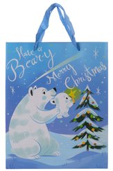 Пакет бумажный новогодний Белые мишки 23х18х10см 210г, SYLPD23-001