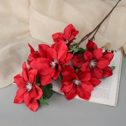 Цветок искусственный Клематис крупноцветковый красный 61см
