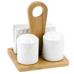 Набор емкостей д/специй Nouvelle Home Naturel 13х12х15см 2шт 100мл с салфетницей фарфор, подставка бамбук