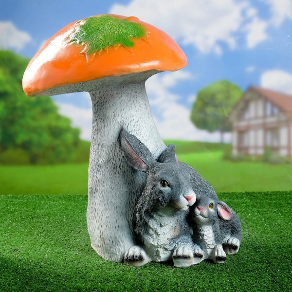 Фигура садовая Гриб подосиновик с зайцами лежачими 45х34см