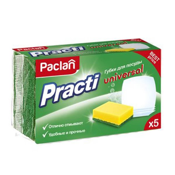 Губка д/посуды Paclan Practi Universal 9х6х3см 5шт пенополиуретан