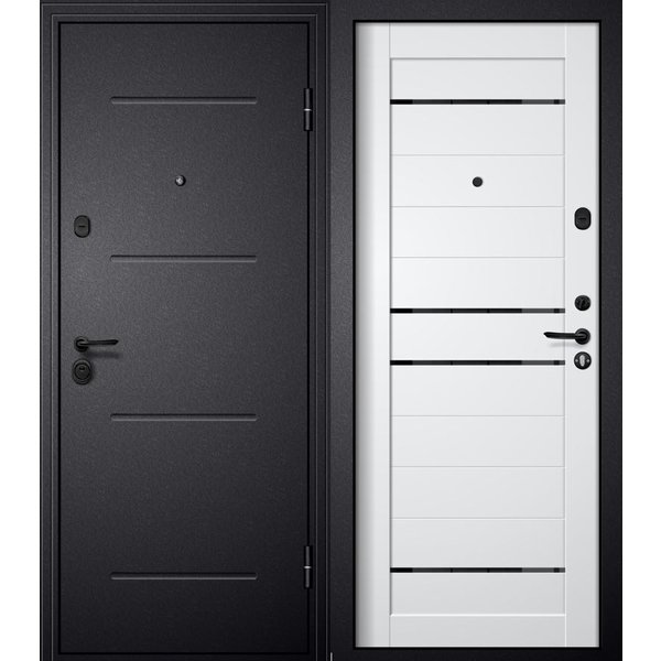 Дверь входная M-3 черный шелк царга-4 ПВХ белый стекло черное 960 левая