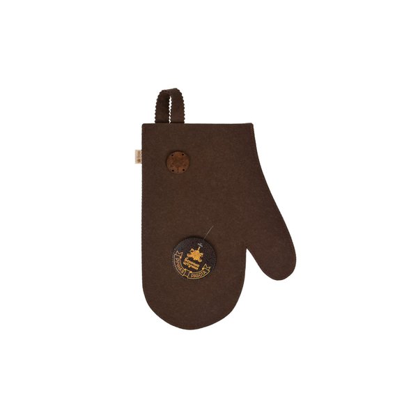 Рукавица для бани и сауны коричневая с деревянным логотипом Банные Штучки,войлок