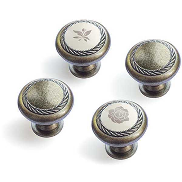 Ручка-кнопка,К4,старая бронза-керамика (Роза)