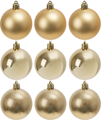 Набор шаров 9шт 6см золото, глянец/матовый/блестки, SYQA-0124259