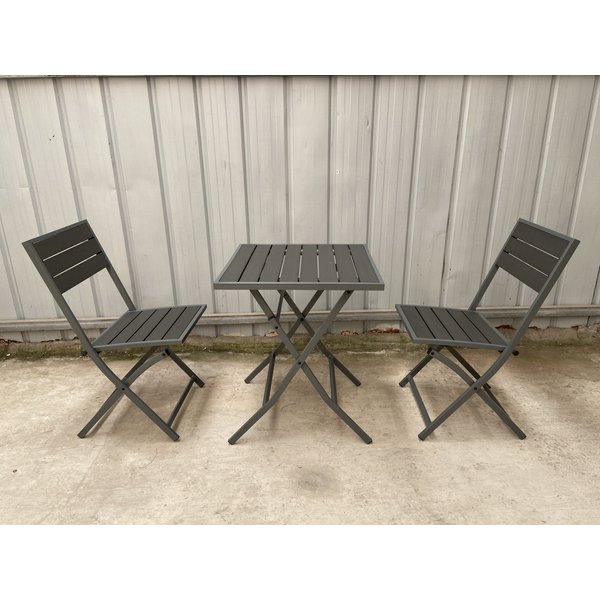 Набор садовой мебели Корфу (столик+2 складных стула), сталь/поливуд, серый, TY70416 
