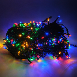 Электрогирлянда внутренняя Нить 30м 300LED, мультиколор, контролер 8 режимов, темно-зеленый кабель