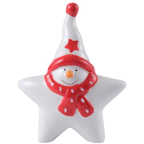 Фигурка керамическая Снеговик-звезда 11,7см, красно-белый, SYTCB-3823044