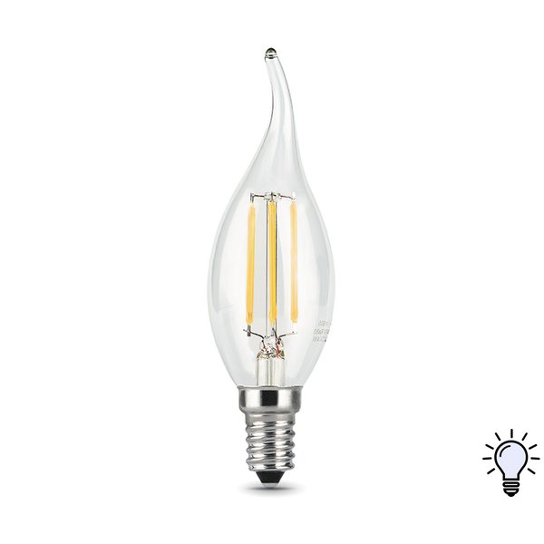 Лампа светодиодная Gauss Filament 7Вт Е14 свеча на ветру 4100К свет нейтральный белый