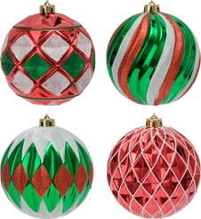 Набор шаров 4шт 15см, красный+зеленый, ручная роспись, SYQB-0125195