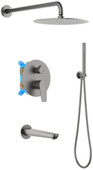 Комплект душевой системы скрытого монтажа AQUATEK Бетта AQ1173BGM Set 4 в 1, оружейная сталь