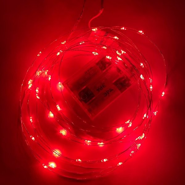 Электрогирлянда Нить красный свет LED 50 АА 5м ЭРА