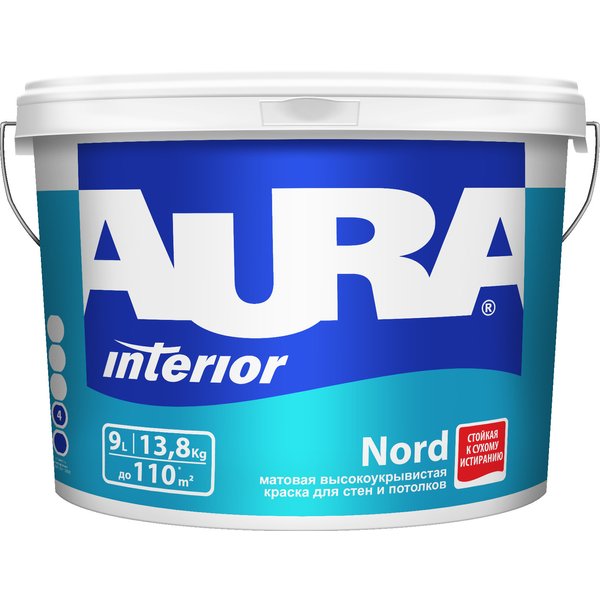 Краска интерьерная AURA Nord матовая белая (9л)