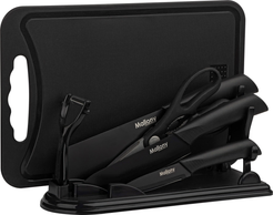 Набор ножей Mallony Coltello nero 5 предметов нерж.сталь+доска пластик+подставка пластик, черный