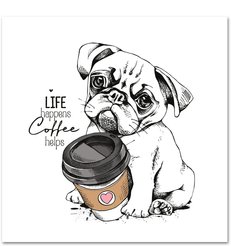 Постер на подложке 30х30 Бульдог с кофе