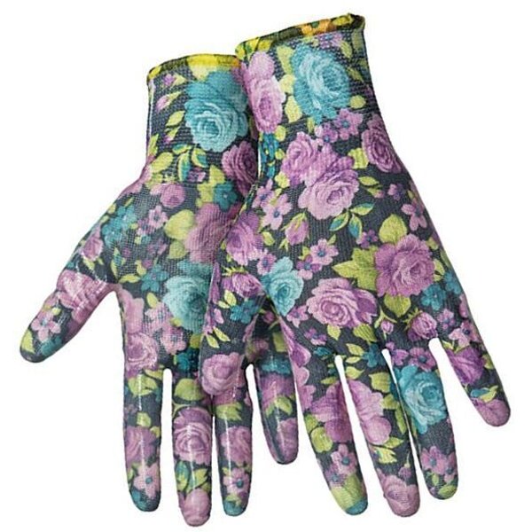 Перчатки садовые нейлоновые с покрытием темные с цветами Praktische Home G-111-6