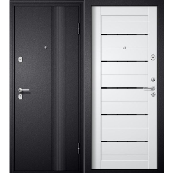 Дверь входная M-2 черный шелк царга-5 ПВХ белый стекло черное 860 левая