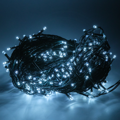 Электрогирлянда внутренняя Нить 30м 300LED, холодный белый, контролер 8 режимов, темно-зеленый кабель