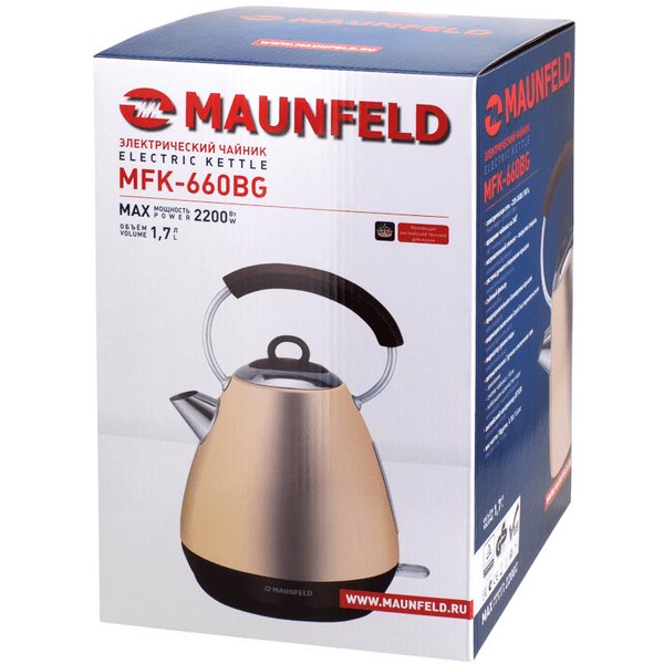 Чайник электрический MAUNFELD MFK-660BG, 2200Вт 1,7л, металл, бежевый