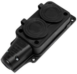 Колодка 2-х местная DYNEL c/з однофазная с заглушками каучук черная