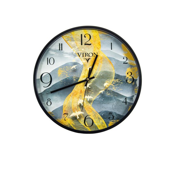 Часы настенные VIRON d30 черный обод с желтым рисунком