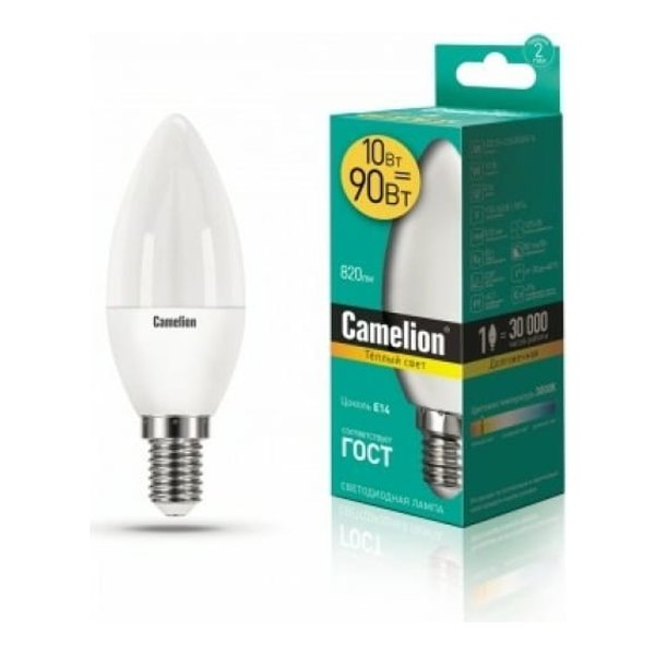 Лампа светодиодная Camelion LED10-C35/830/E14 10Вт 220В свеча теплый свет
