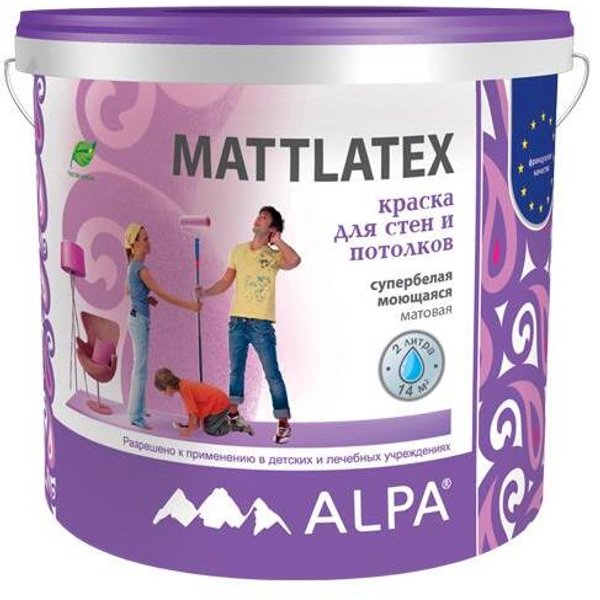 Краска для стен и потолков ALPA Mattlatex матовая белая (2л)