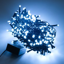 Электрогирлянда внутренняя Нить Shaggy 8м 400LED, голубой, яркий свет, с контролером, зеленый кабель
