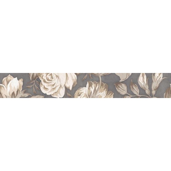 Бордюр настенный Фиори Гриджо 9х60см цветы тем.серый шт(1506-0100)