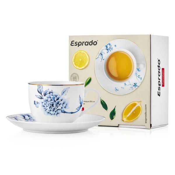 Пара чайная Esprado Bouquet 220мл цветочный принт, твердый фарфор