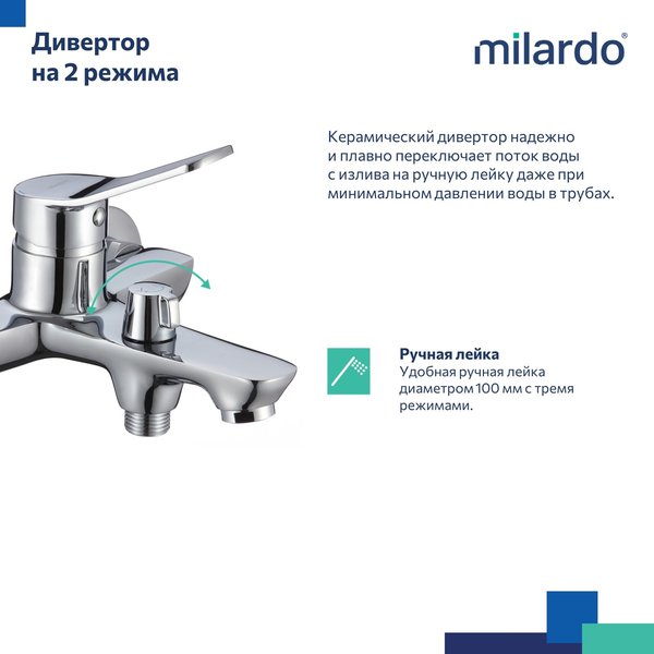 Смеситель для ванны Milardo Enjoy ENJSB00M02 в комплекте с душевыми аксессуарами