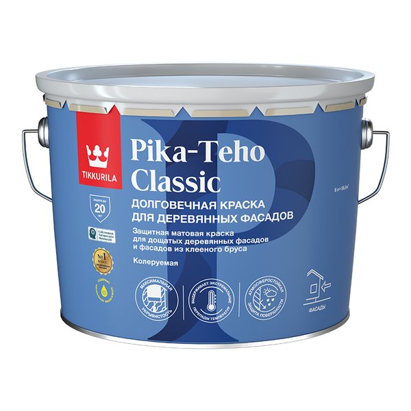 Краска для деревянных фасадов Tikkurila Pika-Teho Classic матовая белая База A (9л)