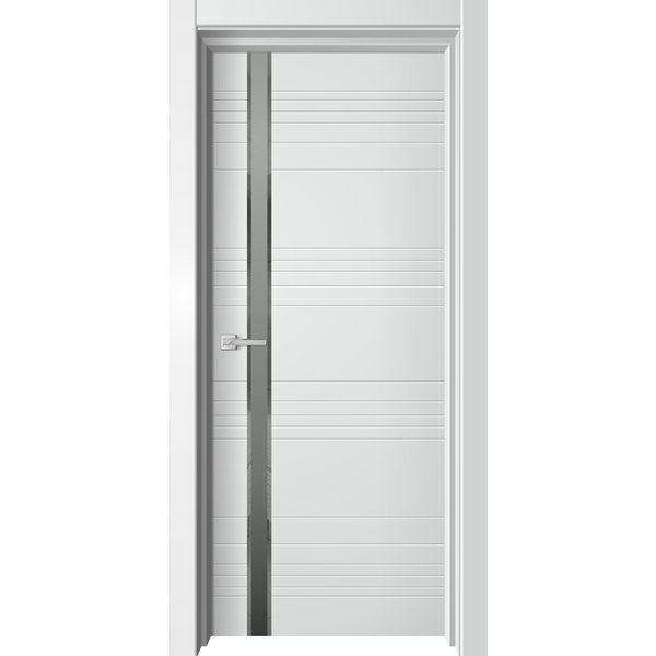 Дверь ДГ ONYX-31 Soft Touch белый бархат/зеркало фацет Al черный 800х2000мм