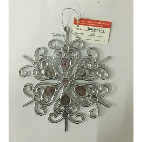 Украшение подвесное елочное Снежинка кружевная в серебре 14,5x14,5x0,3см полипропилен 77946