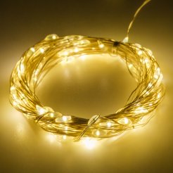 Электрогирлянда внутренняя Струна 10м 100LED, теплый белый, на батарейках (тип: АА), прозрачный кабель