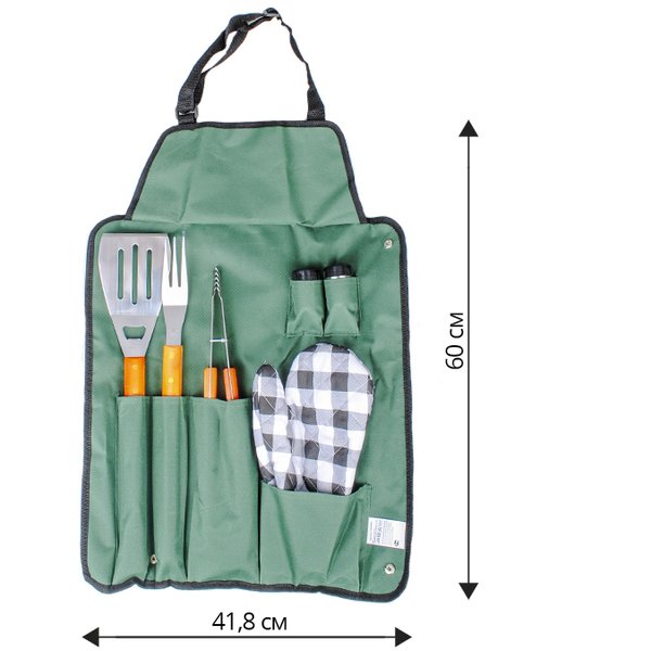 Набор для барбекю Твой Пикник сумка-фартук,вилка,лопатка,щипцы,солонка,перечница,перчатка