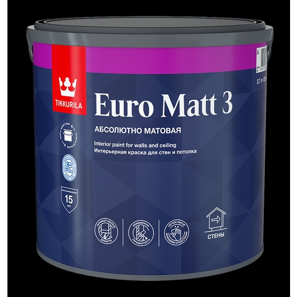 Краска интерьерная Tikkurila EURO Matt 3 глубокоматовая белая (2,7л)
