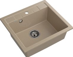 Мойка для кухни врезная GranFest GF-Q561 56х50см глубина чаши 19см, мрамор, песочный, с сифоном
