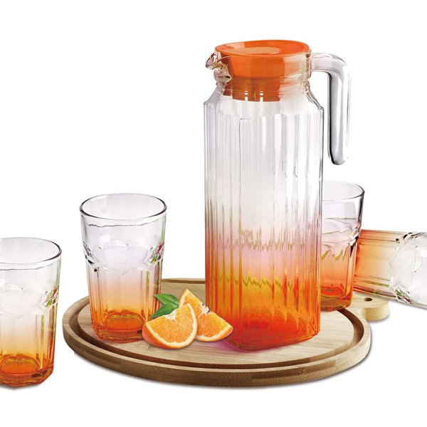 Набор питьевой Appetite Кувшин 1,1л+Стаканы 300мл 4шт стекло, оранжевый