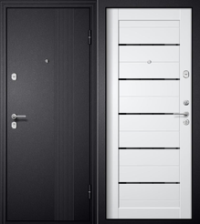 Дверь входная M-2 черный шелк царга-5 ПВХ белый стекло черное 860х2050мм правая