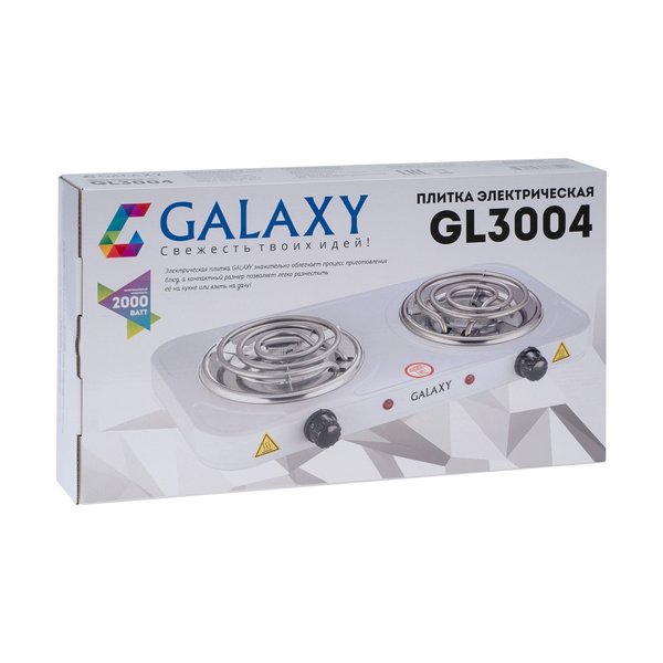 Плитка электрическая спиральная 2 конфорки, 2000Вт(1000Вт+1000Вт), Galaxy GL 3004